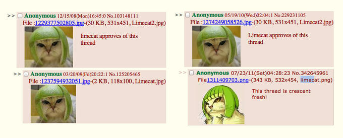 Screenshots of message board posts using Limecat